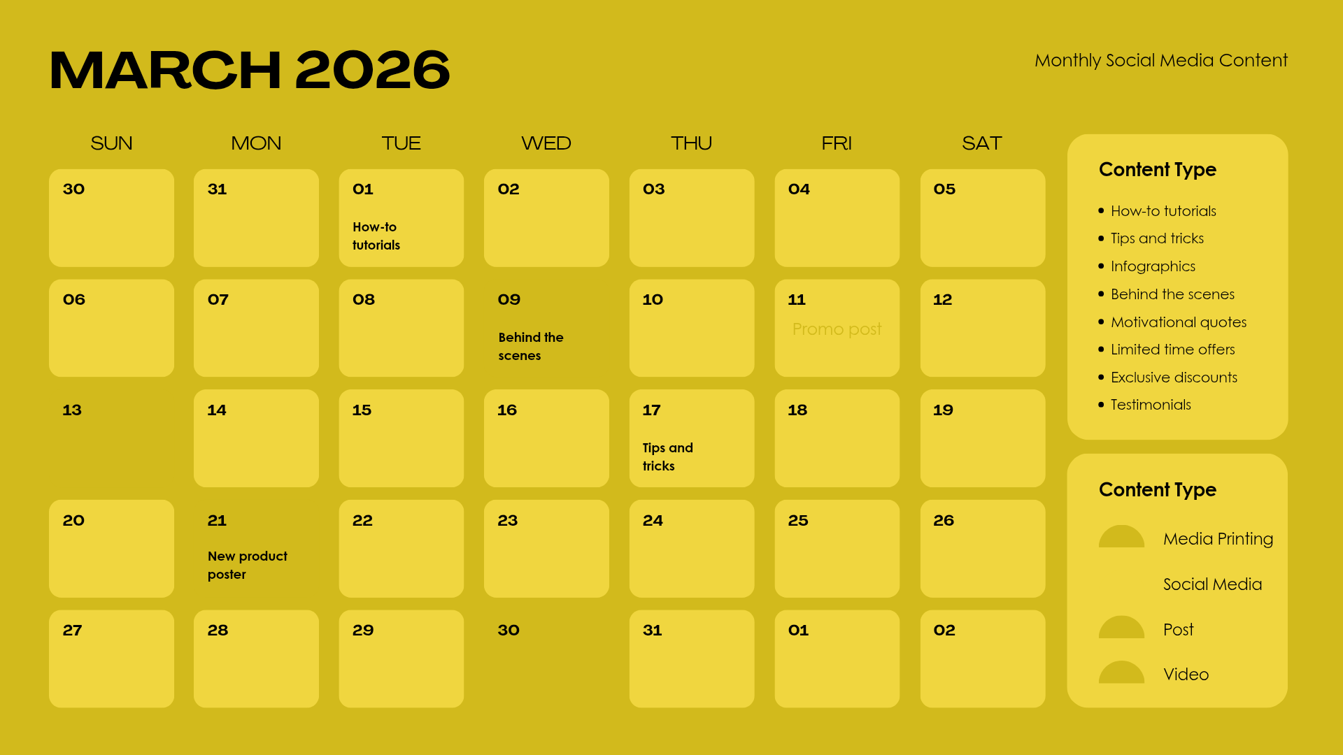 Monthly social media content calendar