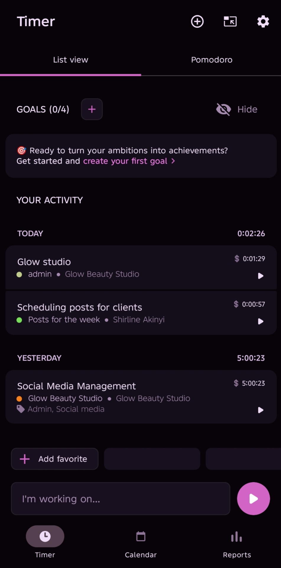 Time tracking for client tasks